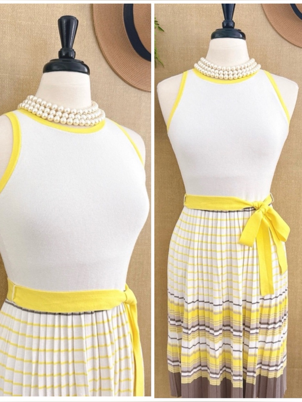Milly Dress Preppy Fit Flare Pleated Belted Sleeveless Feminine Coquette Dainty